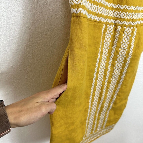 Boden Womens Mustard Yellow Linen Embroidered Dress US 4R Boho Cottagecore - Picture 4 of 10
